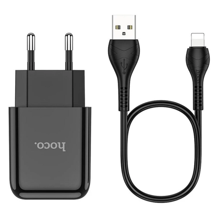 Zestaw ładowarka sieciowa Hoco N2 USB 2.1A (10.5W) + kabel Lightning 1m – czarna