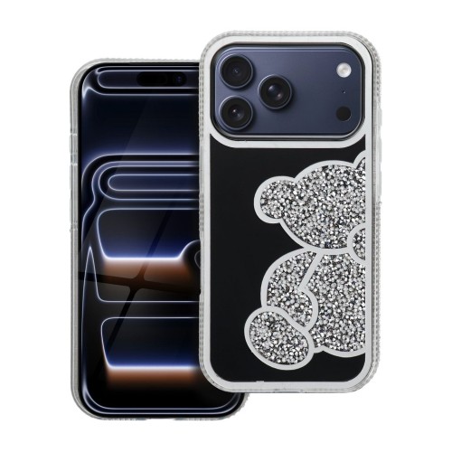 Modne etui ochronne do iPhone 17 Pro / 18 Pro Teddy Bear z błyszczącym wzorem – Srebrne