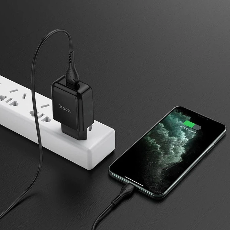 Zestaw ładowarka sieciowa Hoco N2 USB 2.1A (10.5W) + kabel Lightning 1m – czarna