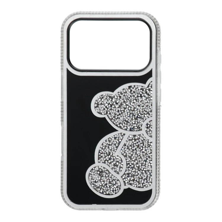 Modne etui ochronne do iPhone 17 Pro / 18 Pro Teddy Bear z błyszczącym wzorem – Srebrne