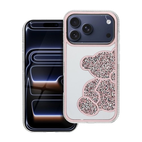Modne etui ochronne do iPhone 17 Pro / 18 Pro Teddy Bear z błyszczącym wzorem – Różowe