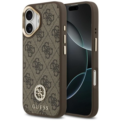 Etui Guess iPhone 17 4G Strass Logo Brązowe - Futerał MagSafe Kryształki