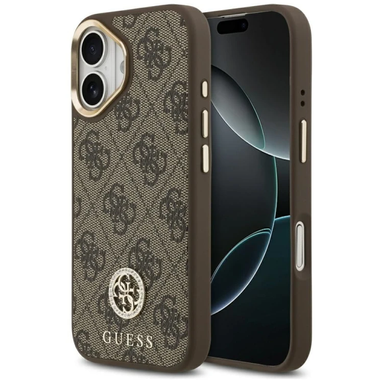 Etui Guess iPhone 17 4G Strass Logo Brązowe - Futerał MagSafe Kryształki