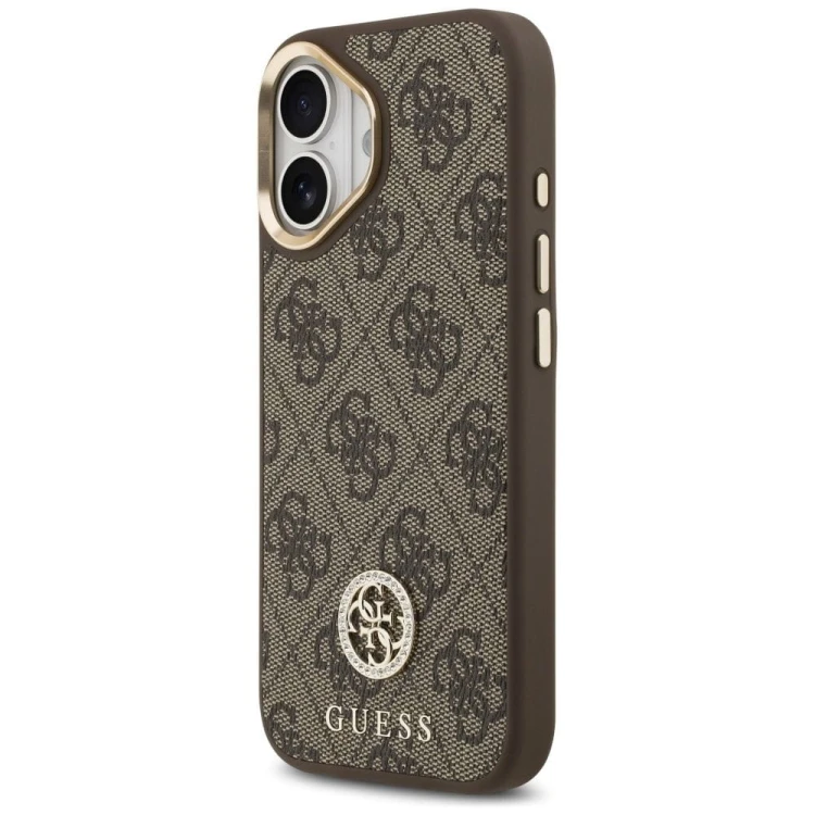 Etui Guess iPhone 17 4G Strass Logo Brązowe - Futerał MagSafe Kryształki