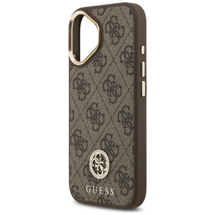 Etui Guess iPhone 17 4G Strass Logo Brązowe - Futerał MagSafe Kryształki