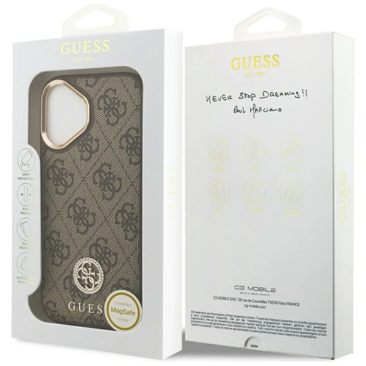 Etui Guess iPhone 17 4G Strass Logo Brązowe - Futerał MagSafe Kryształki